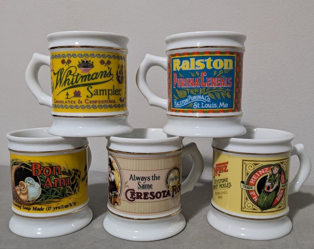 Vtg Lot of 5 Franklin Mint The Corner Store Mugs - Heinz Ralston Ceresota 1980s